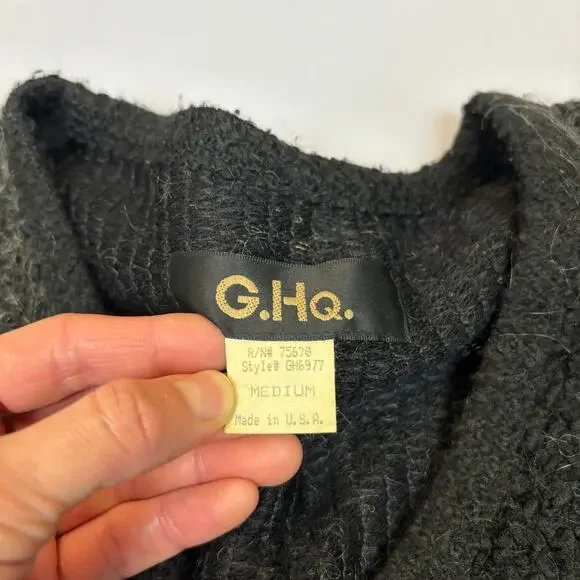Vintage 90s GHQ Black Mohair Blend Stripe Men's Medium Kurt Cobain Made in USA